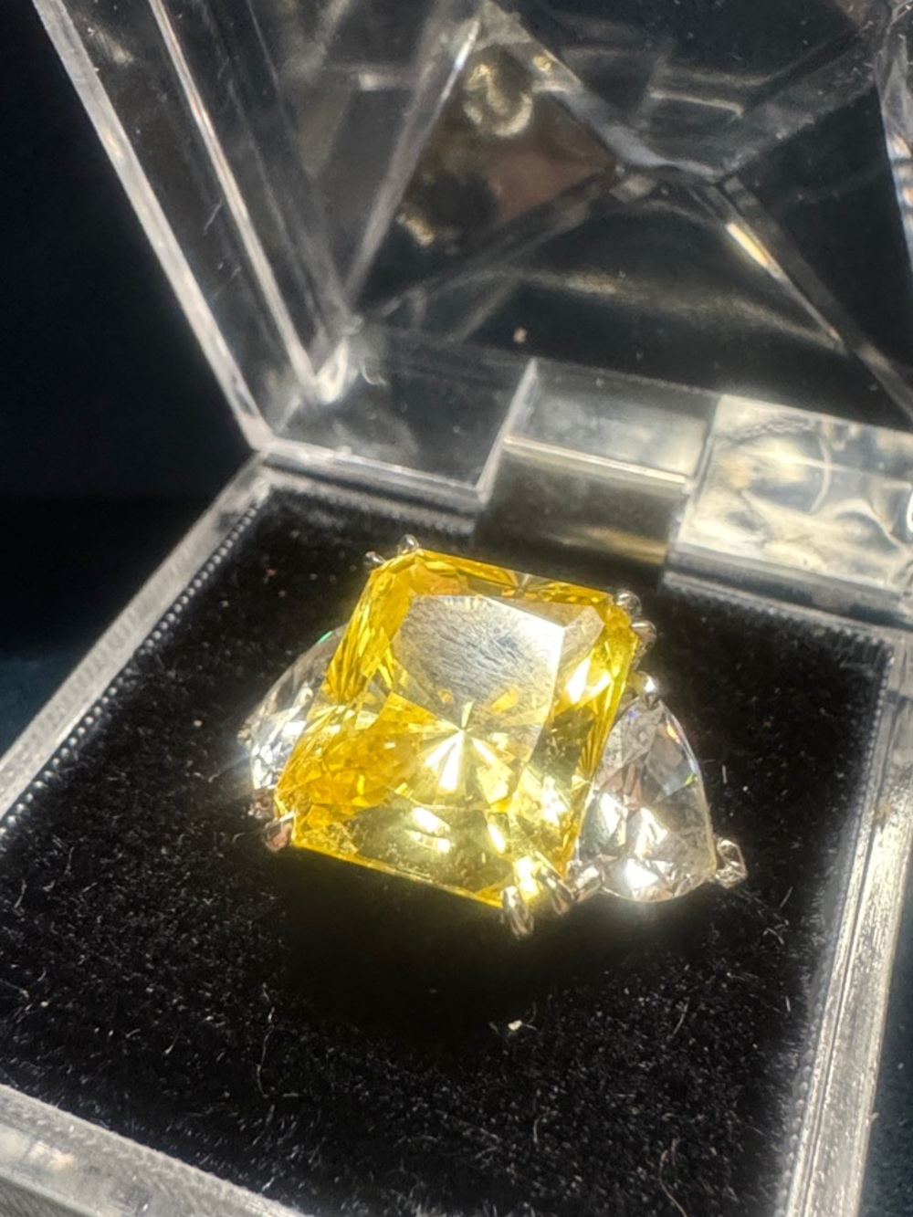 925 Sterling Silver with Bold Yellow and Clear CZ Cocktail Ring